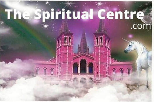 The Spiritual Centre.com, A pink palace in the night sky above clouds, a rainbow, sparkling stars and a moon above the palace. A Solitary Unicorn in the foreground, feet immersed in clouds, facing the palace watching.jpg