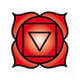 First chakra, root, base or muladhara, a lotus with four petals and is red in colour.