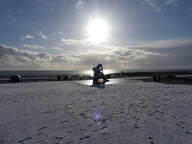 Sea in mid January seen from Tommy a 1st world war monument at Seaham (Durham). Covered in snow,